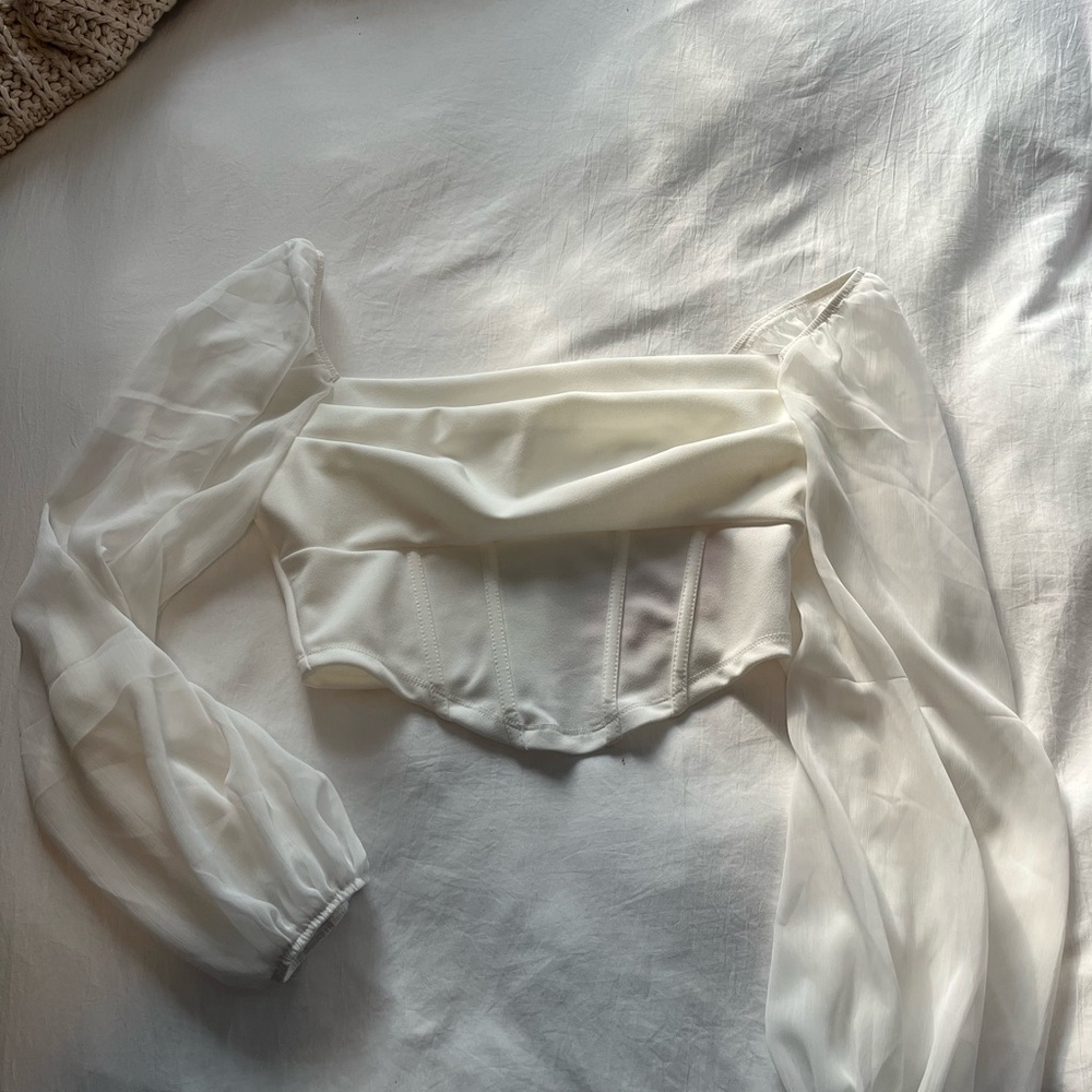 Elegant White Sheer Sleeve Women's Top